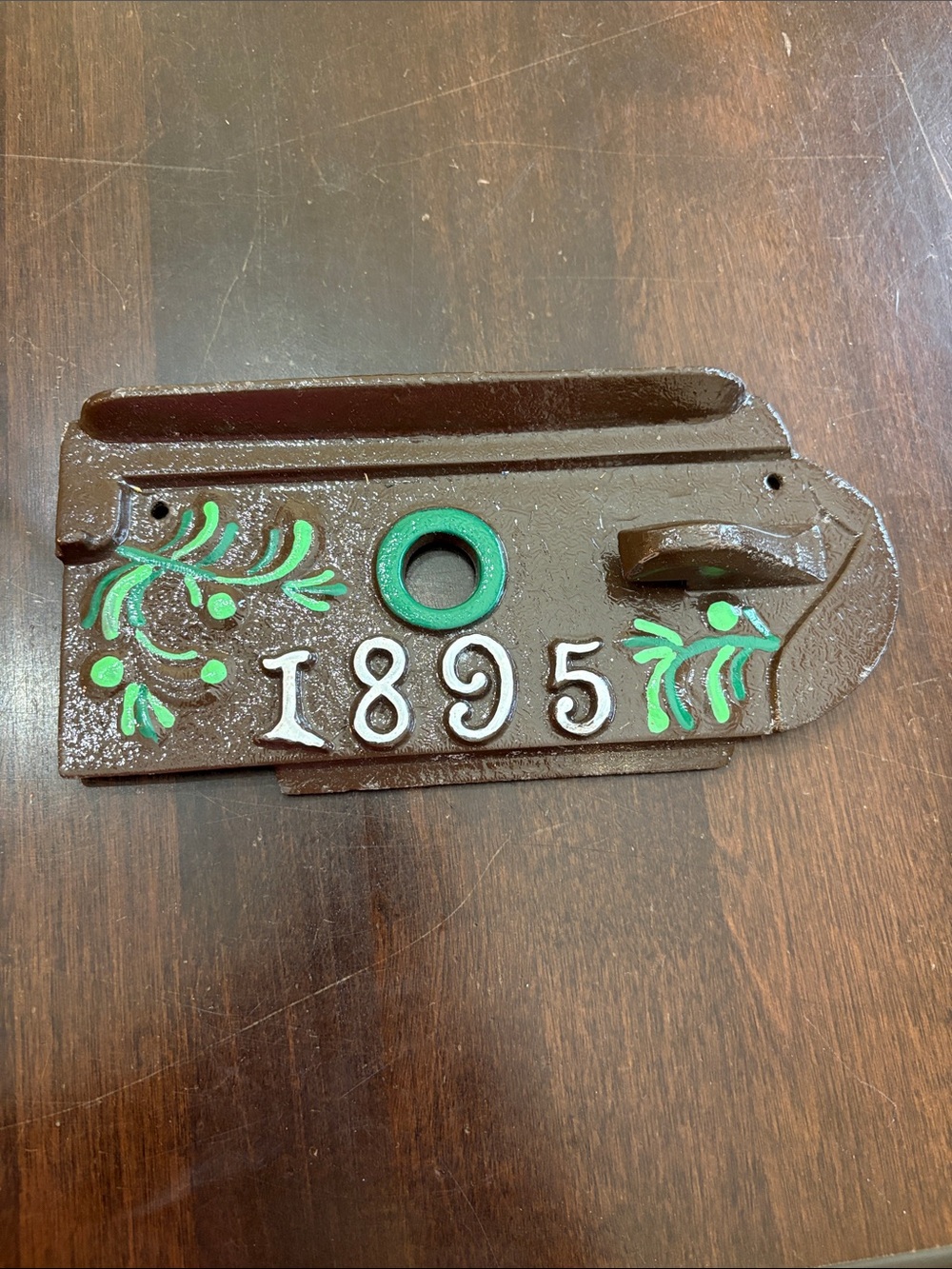 Decorative Cast Iron House Number Plaque "1895" - Brown with Green Accents